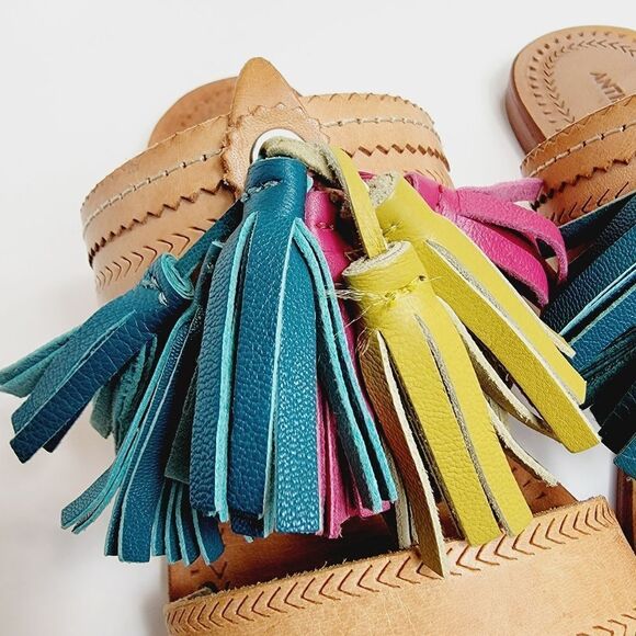 Antik Batik Youri Green Pink Yellow Tassled Sandals Size 39 Size 8.5 Bin2 - Picture 9 of 10